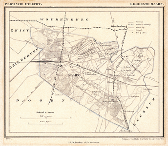 203066 Kaart van de gemeente Maarn, met de dorpen Maarn en Maarsbergen en aanduiding van wegen, de spoorlijn en ...